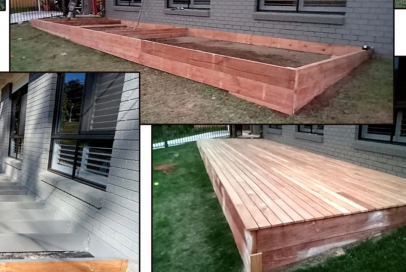 Raised timber garden beds built against home Gold Coast - custom outdoor carpentry